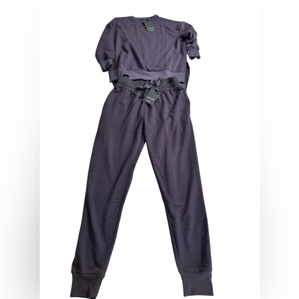 LUXOME Essential Collection Set XS Fig Modal Fleece 3/4 Sleeve Tunic & Joggers